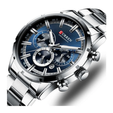 Reloj Curren 8363 Para Hombre | Cronógrafo Acero Inoxidable Plateado Azul